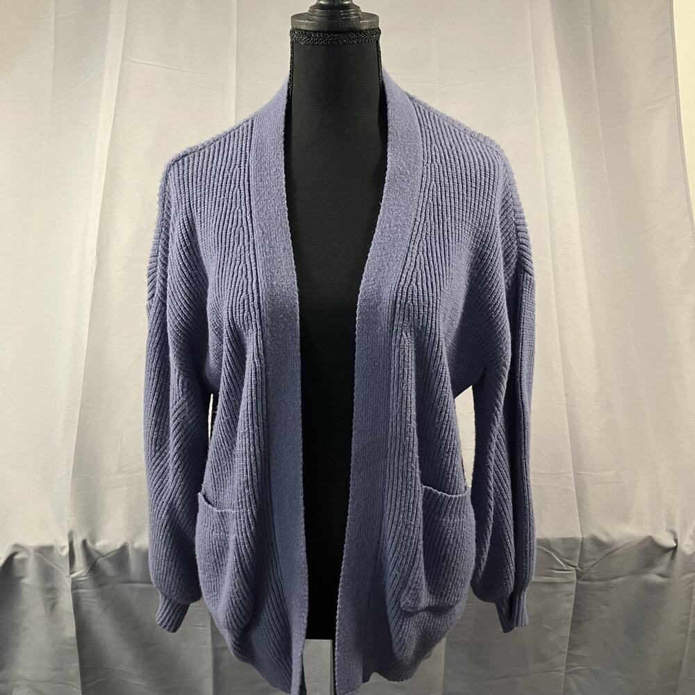 Debut Sweater Womens Small Medium Purple Open Front Cardigan Pockets Cozy Knit